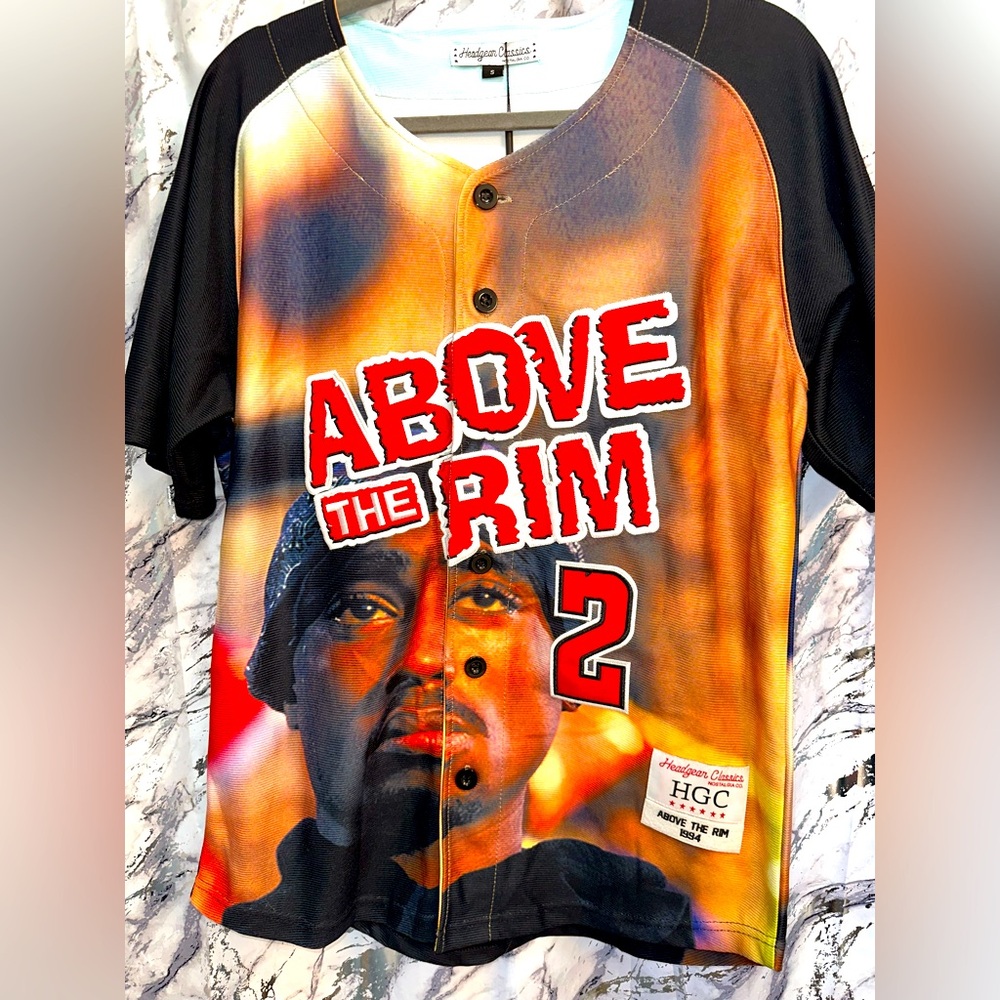 90’s Vintage “Above the Rim” Tupac Shakur All over Graphic NWT Baseball Jersey S